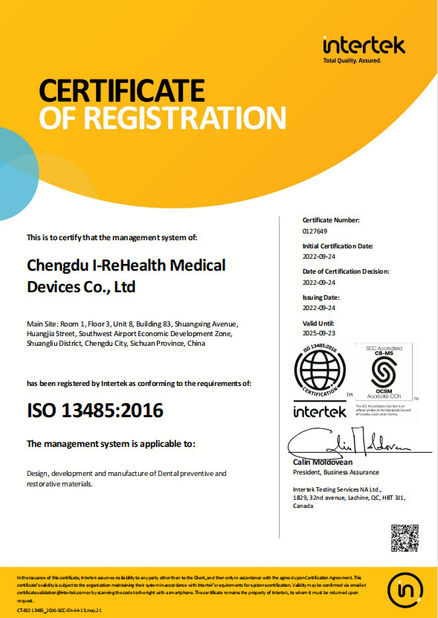 China Chengdu I-ReHealth Medical Devices Co., Ltd zertifizierungen